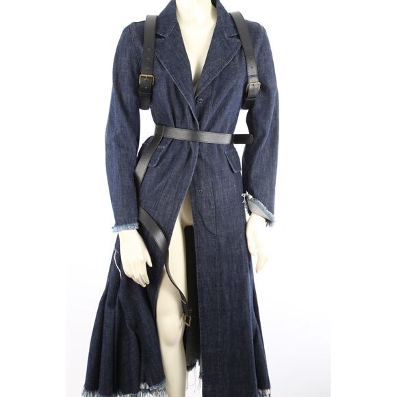 MARQUES ALMEIDA Navy Denim Collared Belted Long Trench Coat Size XS - Picture 11 of 16